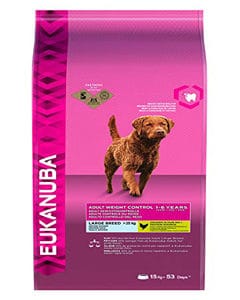 Saco de pienso para perros Eukanuba con ingredientes especiales para el control de peso