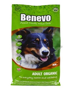 Saco de pienso para perros de la marca Benevo con la imagen de un perro saludable